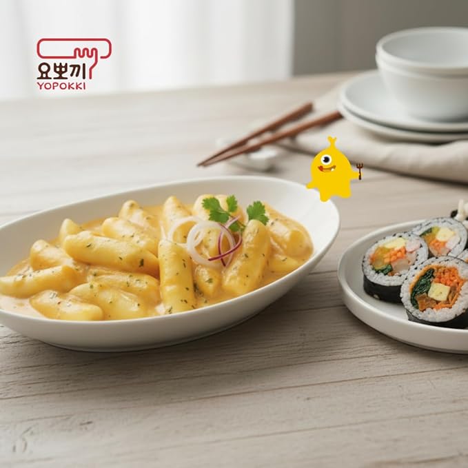 Yopokki Instant Tteokbokki Rice Cakes Korean, Onion Butter Topokki Pack - Great with Cheese and Ramen Noodles, Korean Snacks for College Dorm, Korean Food Meal Kit, Pack of 2