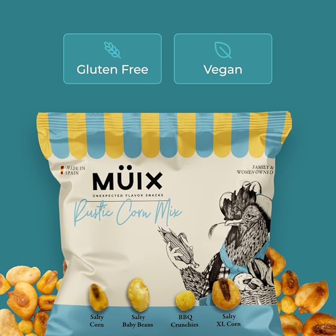 Müix Snacks, Premium Snack Mix: Rustic Mix - 2.3 Ounce Bags (Pack of 16 Bags), Healthy Trail Mix, Snack Mix (Salty Corn, Salty Baby Beans, BBQ Crunchies, XL Corn), Gluten Free, Vegan Snack