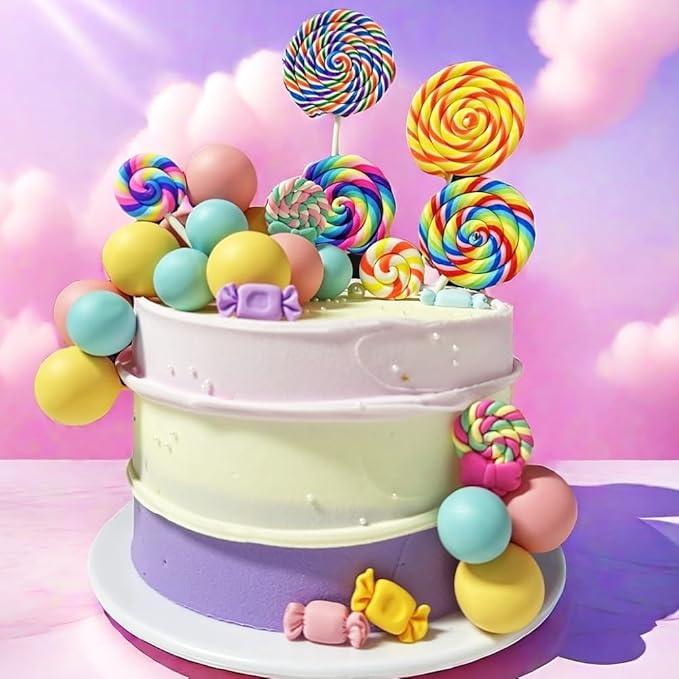 Candyland Cupcake Toppers Lollipop Cake Decoration Candy Party Decorations Colorful Candy Bow Cupcake Toppers