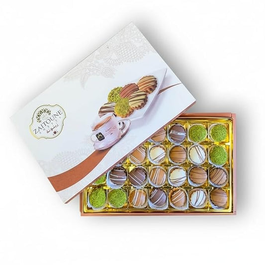 Zaitoune Mixed Chocolate & Pistachio Petit Fours – 12 oz | Gourmet Assorted Petit Fours Cakes with Pistachio | Luxury Chocolate-Covered Arabic Sweets in an Elegant Gift Box | Perfect for Sharing & Gifting