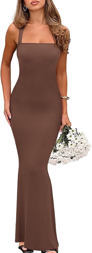 REORIA Sexy Square Neck Sleeveless Elegant Ribbded Long Maxi Dress Wedding Guest Dresses for Women 2026 Summer