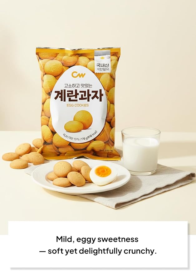 Korean Food CW Egg Cookies, Light and Crispy Egg Snack, 3-Pack (60g x 3, 180g / 6.35 oz Total), Sweet Korean Snack