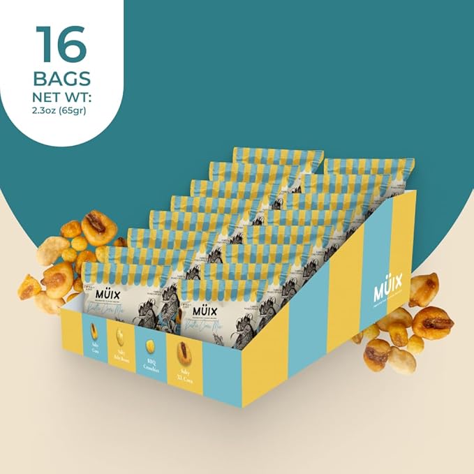 Müix Snacks, Premium Snack Mix: Rustic Mix - 2.3 Ounce Bags (Pack of 16 Bags), Healthy Trail Mix, Snack Mix (Salty Corn, Salty Baby Beans, BBQ Crunchies, XL Corn), Gluten Free, Vegan Snack