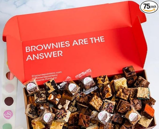 Brownie Points Baby Brownies, 75-Individually Wrapped, Fine and Fresh Ingredients, Gift Box and Gifts Baskets for all Occasions, Fudge Chocolate Brownies, Baked from Scratch, Gourmet Sweet Desserts