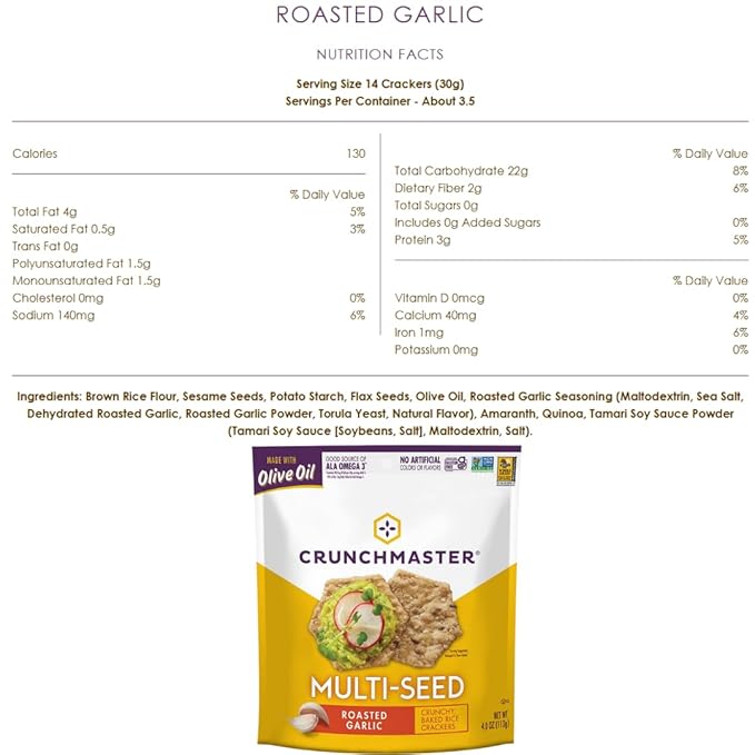 Crunchmaster Multiseed & Multigrain Crackers Variety Pack, – Original, Rosemary Olive Oil, Roasted Garlic & Everything, Sea Salt, Aged White Cheddar (6 Count)