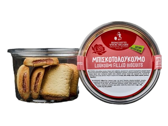 Biscotti Tsoungari –Greek Loukoumi Biscuit- Cookies – Traditional Biscuit Loukoumi Dessert, 200g (7.05 oz) Loukoumi filled Biscuits (Biskotoloukoumo)