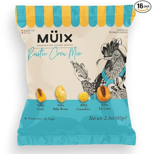 Müix Snacks, Premium Snack Mix: Rustic Mix - 2.3 Ounce Bags (Pack of 16 Bags), Healthy Trail Mix, Snack Mix (Salty Corn, Salty Baby Beans, BBQ Crunchies, XL Corn), Gluten Free, Vegan Snack