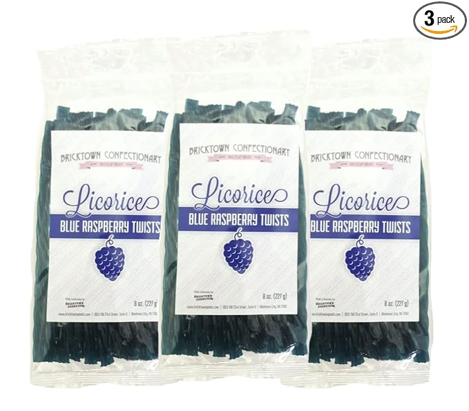 Blue Raspberry Licorice Twists Pack of 3 - Old Fashioned Candy, Fat-Free Chewy Licorice Candy, Fun Treat, Delicious Snacks - Soft & Chewy Texture with Bold Fresh Flavor (Total 24oz)