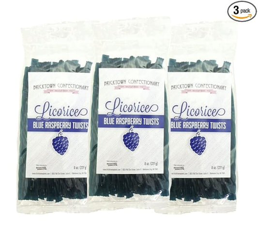 Blue Raspberry Licorice Twists Pack of 3 - Old Fashioned Candy, Fat-Free Chewy Licorice Candy, Fun Treat, Delicious Snacks - Soft & Chewy Texture with Bold Fresh Flavor (Total 24oz)