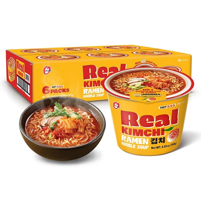 Instant Ramen Cup Noodles [ORIGINAL Kimchi | 6 CUPS/ Pack] – Healthy, Bold & Tangy | Korean Spicy Noodle Soup with Real Fermented Kimchi | No Artificial Additives/ Colors | 0 Trans Fat | Easy to Cook Meal or Snack - O’food