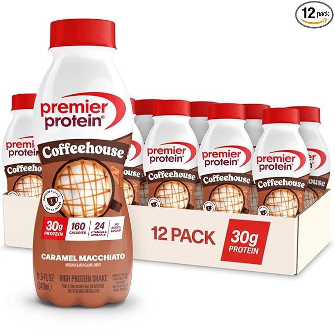 Premier Protein Shake COFFEEHOUSE, Caramel Macchiato, 30g Protein, No Added Sugar, 24 Vitamins & Minerals to Support Immune Health, 11.5 fl oz, 12 Pack