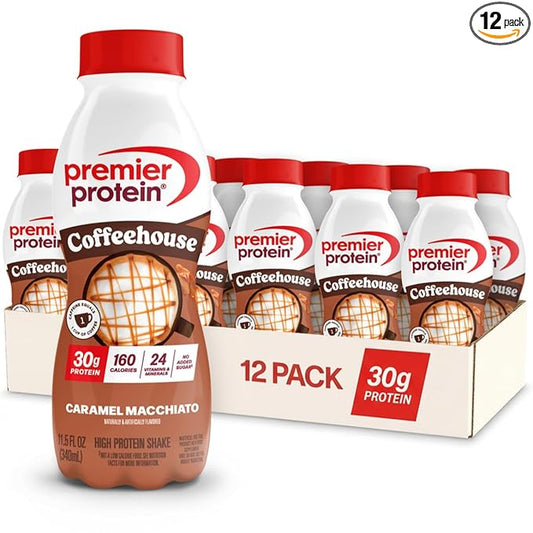 Premier Protein Shake COFFEEHOUSE, Caramel Macchiato, 30g Protein, No Added Sugar, 24 Vitamins & Minerals to Support Immune Health, 11.5 fl oz, 12 Pack