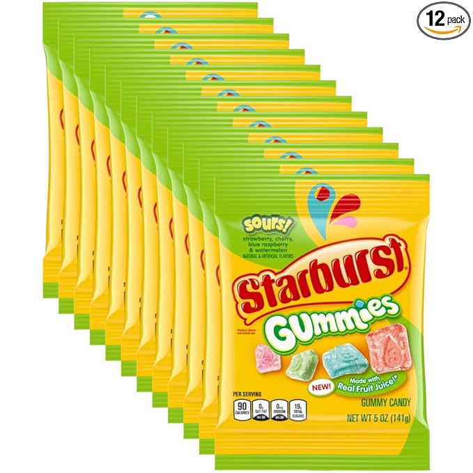 STARBURST Gummies Sours, Gummy Candy, 5 oz. Bag, Bulk Candy Pack of 12