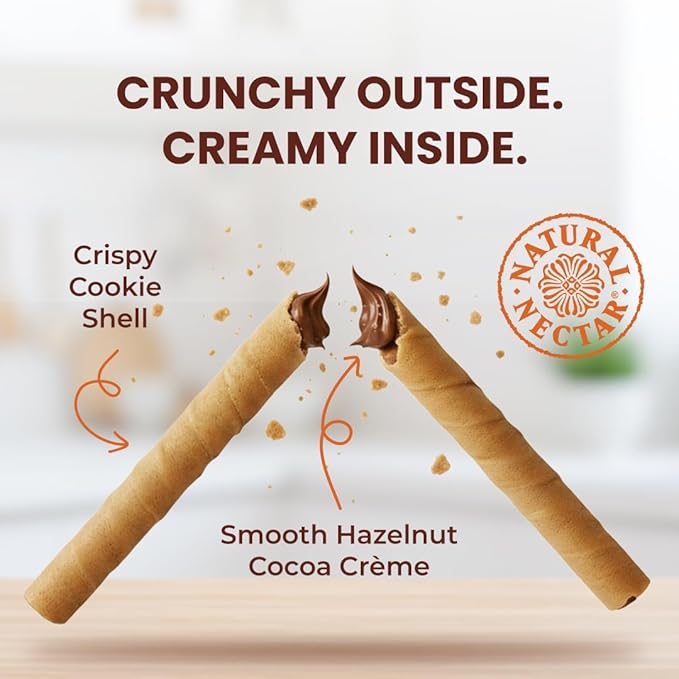 Natural Nectar Chocolate Hazelnut Filled Cookie Rolls – 2 Pack (2 × 8.82 oz) – Delicate Wafer Rolls Filled with Chocolate Hazelnut Crème; Crisp Snack for Parties & Desserts