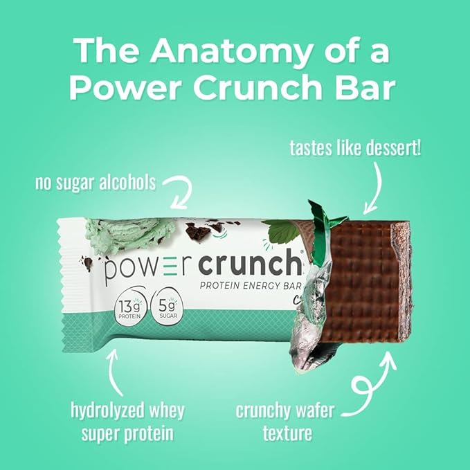 Power Crunch Protein Wafer Bars, High Protein Snacks with Delicious Taste, Chocolate Mint, 1.4 Ounce (12 Count) (Pack of 2)