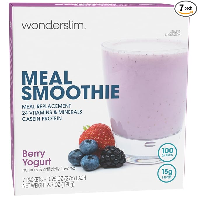 WonderSlim Meal Replacement Smoothie, Berry Yogurt, 15g Protein, 24 Vitamins & Minerals, Gluten Free (7ct)