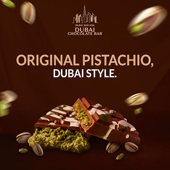 Dubai Chocolate Bar Classic Pistachio – 2.47oz Premium Chocolate with Pistachio Cream & Crispy Kataifi Filling – Dubai Knafeh Dessert Inspired – Made in USA (1 Pack)