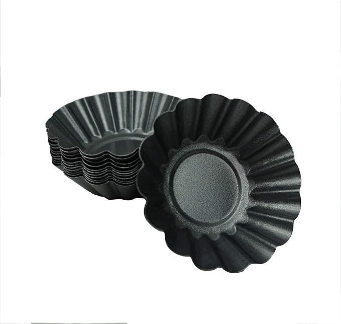 Proshopping 12 Pack Egg Tart Pan, Non-stick Carbon Steel Tartlet Tins, Mini Pie Mould, Muffin Cupcake Pudding Baking Cup Maker - for Pies, Chinese Egg Tart, Cakes (Big Size 3"x 0.9")