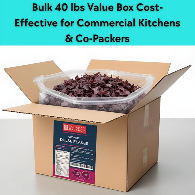 Ocean’s Balance Organic Dulse - Maine Coast Seaweed - Atlantic Ocean Sea Vegetables, Perfect for Keto Diet, Paleo Diet, Vegetarian Lifestyle or Vegan Diet (40lb, dulse flakes)