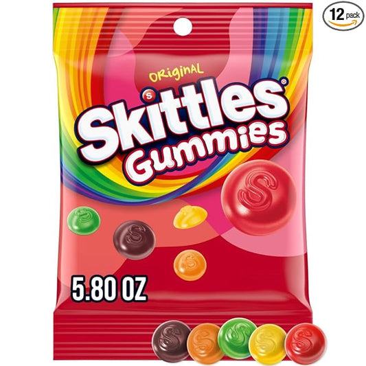 SKITTLES GUMMIES Winter Sports Grab and Go Gummy Candy Watch Party Game Snack, 7 Oz Candy Bag (Pack of 12)