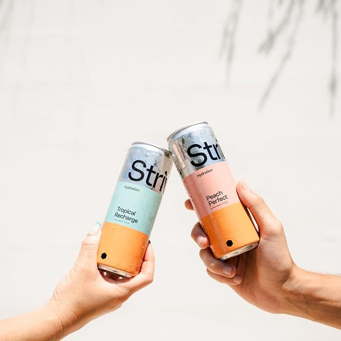 Strive Soda Peach Perfect - Sparkling Hydration Soda with Electrolytes & Organic Honey - Peach & Lemon Naturally Sweetened Drink - No Artificial Sweeteners or Preservatives - 12 Pack Cans
