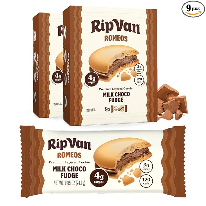 Rip Van Romeos Milk Choco Fudge Cookies - Low Sugar Cookies - Healthy Keto Snack - Individual 2 Packs (18 Count)
