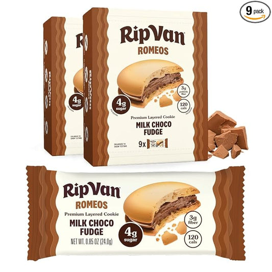 Rip Van Romeos Milk Choco Fudge Cookies - Low Sugar Cookies - Healthy Keto Snack - Individual 2 Packs (18 Count)
