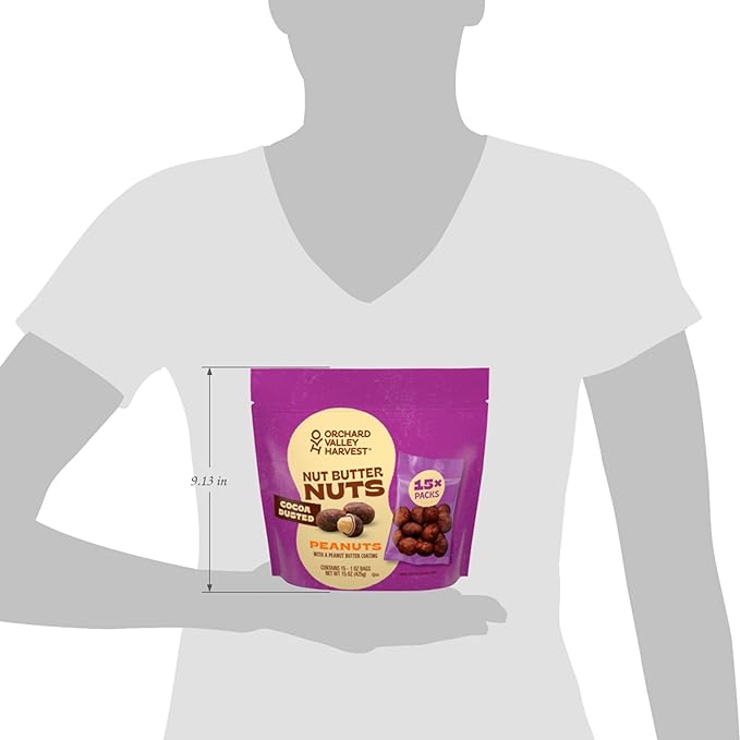 Orchard Valley Harvest Nut Butter Nuts Cocoa Dusted, Peanut Butter Coated Peanuts, 1oz Bags (Pack of 15), Made with Real Peanut Butter, Perfect On-The-Go & Portion Control Snack