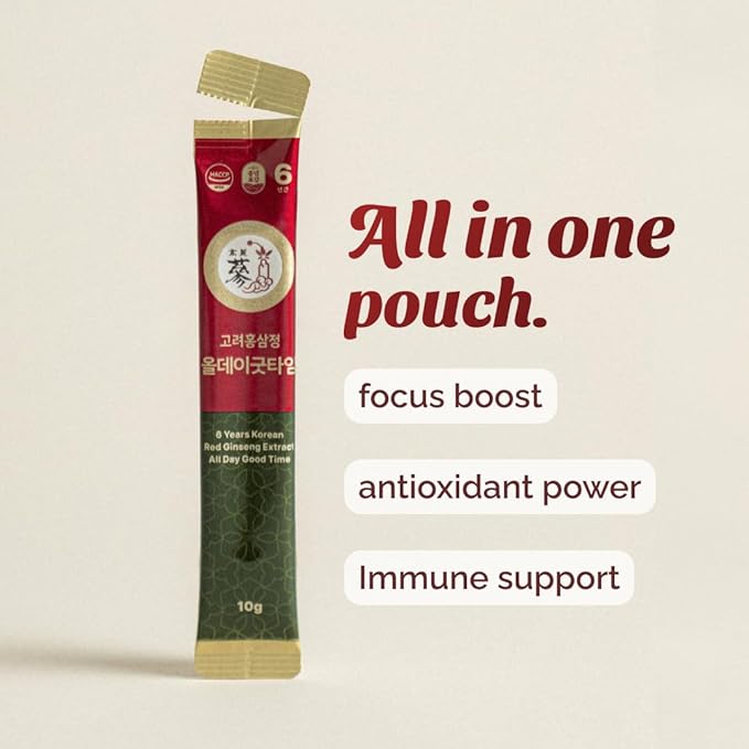 6 Year Korean Red Ginseng Shot - 7mg Ginsenosides - Caffeine Free HACCP 10 Packets