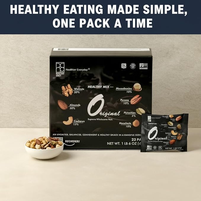 Roastery Coast - Daily Nuts Original Mixed Nuts | Mixed Nuts Packs | Individually wrapped snacks | Unsalted | Nut Snacks | No peanuts | Deluxe assorted snack (22 Packs)