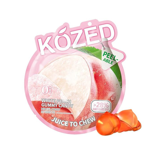 Happy Global Kozed Peelable Gummy Candy White Peach Flavors 3 Pack, Fun Fruity Role Party Snack, Chewy Sweet Treat with Juicy Flavor,Halal-Certified Holiday Gifts