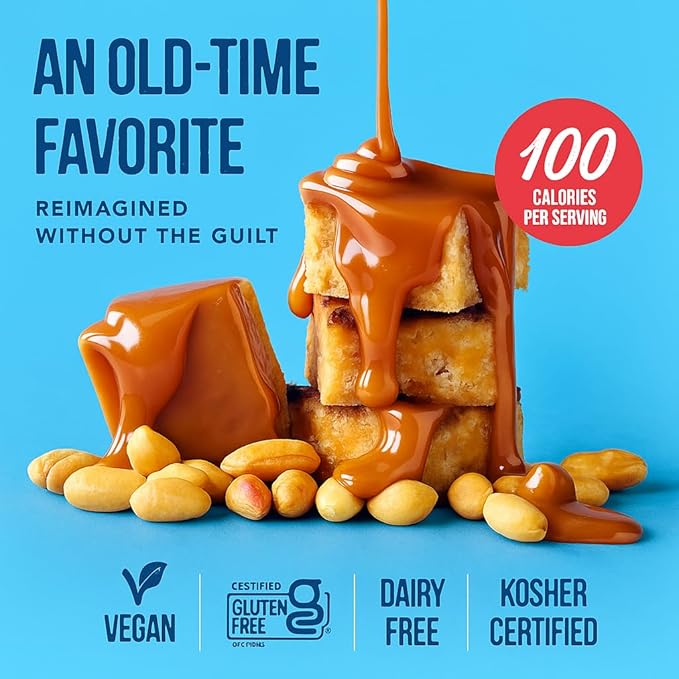 For Noshers Only Peanut Butter Bites - Gluten-Free, Vegan, Kosher Snacks - Coated, Healthy Snack Bites - Whole Grain Brown Rice - No Artificial Ingredients - Individually Wrapped, Low-Calorie - Pack of 8, Caramal