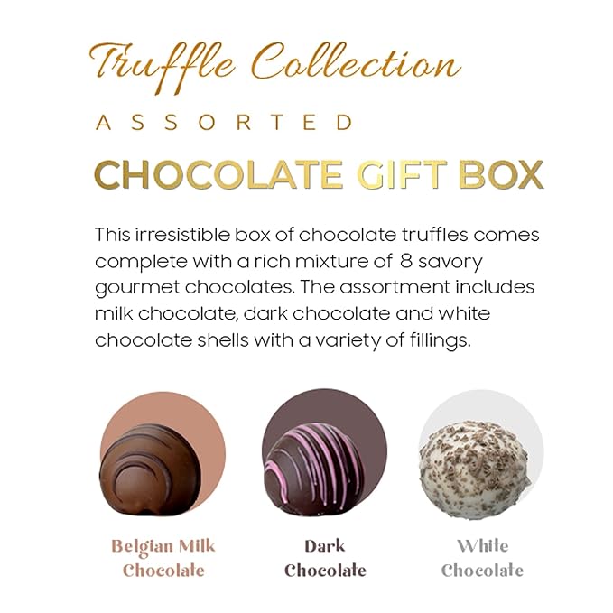 CRAVINGS BY ZOE Valentines Day and Birthday Chocolate Truffles Gift Box | 8 Count | Assorted Gourmet Milk & Dark Chocolate Candy Food Gift Basket Anniversary, Get Well, Holiday, Thank You Men Women Mom Her