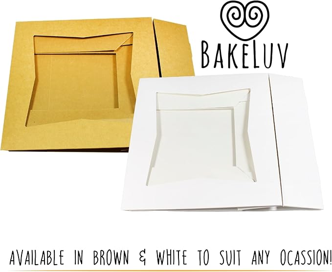 BAKELUV 8x8x2.5 Bakery Boxes with Window | White, 25 PCS | 8x8 Cookie Boxes 8x8 Cake Box, 8 Inch Bakery Boxes for Cinnamon Rolls, Treat Boxes, Dessert Boxes, Auto Pop Up