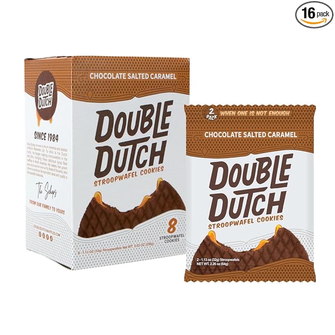 Double Dutch Stroopwafel Cookies – 2 Pack – 16 Waffles – Caramel, Blueberry, Vanilla, Chocolate Salted Caramel (16 Count, Chocolate Salted Caramel)