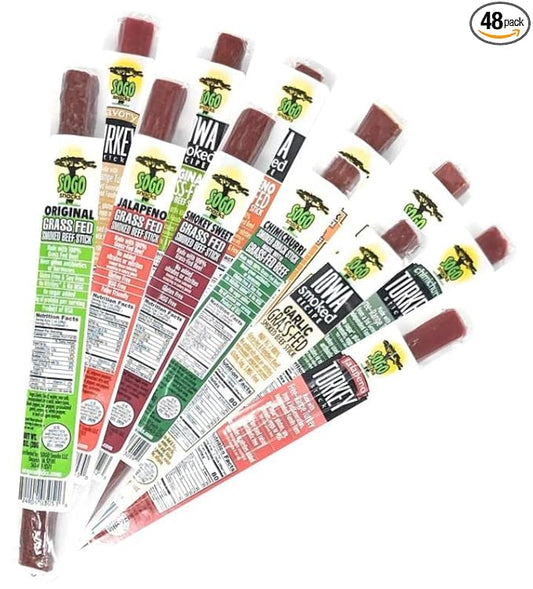 12 Flavor Variety Meat Sticks. No Added Nitrates, Gluten, Soy, MSG, Dairy, Nuts. 8 Grass-fed Beef Flavors, 3 Free-range Turkey Flavors & 1 Natural Pork Flavor (4 of Each, 48-cnt, 1-oz Stick)