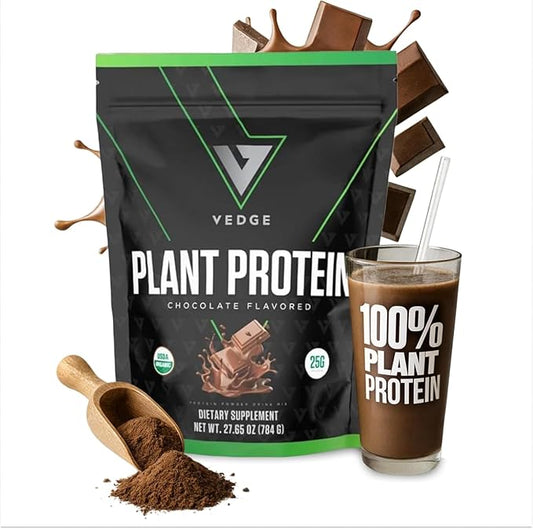 VEDGE Vegan Protein Powder - Plant Protein Powder with Pea, Pumpkin & Sunflower - USDA Organic, Amino Acids, Dairy Free, Gluten Free, Soy Free, Keto, Non GMO, Smooth Texture - Chocolate - 20 Servings