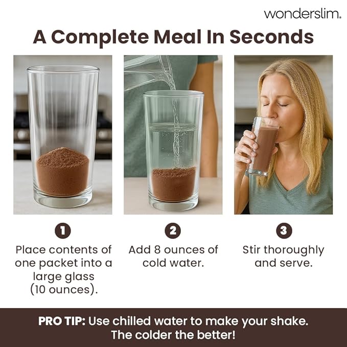 WonderSlim Meal Replacement Shake, Dark Cocoa Cream, 15g Protein, 24 Vitamins & Minerals, Gluten Free, Low Carb (7ct)
