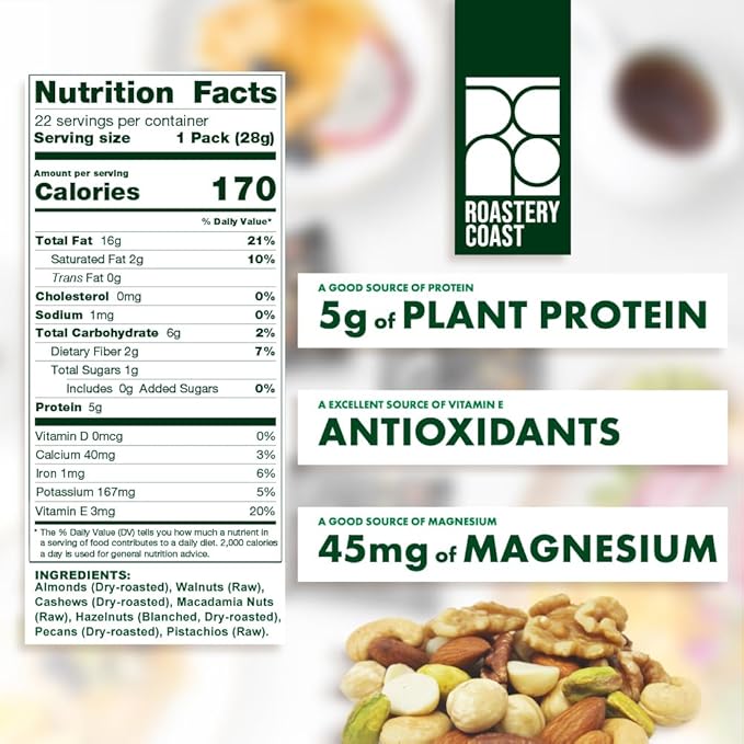 Roastery Coast - Daily Nuts Original Mixed Nuts | Mixed Nuts Packs | Individually wrapped snacks | Unsalted | Nut Snacks | No peanuts | Deluxe assorted snack (48 Packs)