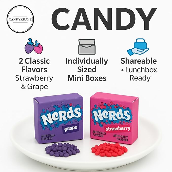 Wonka Nerds Gummy Clusters - Grape & Strawberry - 1 lbs Individually Mini Candy Boxes - Valentines & Easter Treat Pack - Classic & Delicious Gummy Candy for Movie Nights, Birthdays, Pantry