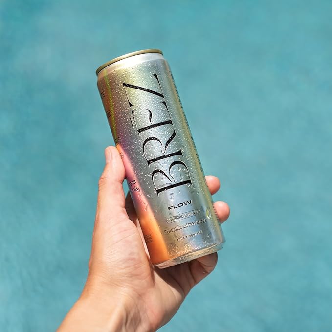 BRĒZ FLOW Lion’s Mane Mushroom Drink 24 Pack, Lemon Elderflower, Supports Mood & Focus, Non-Alcoholic Sparkling Adaptogen Drink, Functional Mushrooms, Feel Clear, Calm & Refreshed- 12 Fl oz Cans
