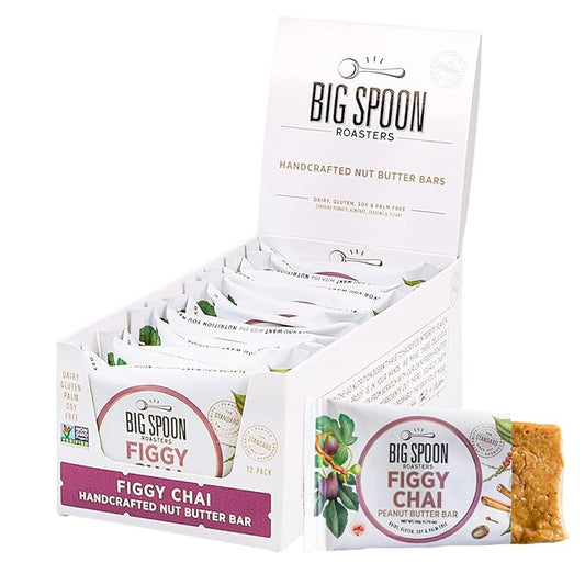 Big Spoon Roasters Figgy Chai Nut Butter Bars - Low Carb, High Protein Bars w/Pea Protein - Vegan Energy Snacks w/Peanut & Almond Butter - Gluten-free, Soy-free, & Lean Protein - 1.76 Ounce - 12 Pack