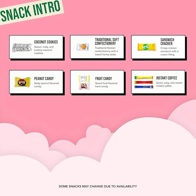 Journey of Asia Korean Snack Box 25 Count - Individually Wrapped Packs of Candy, Snacks, Chips, Cookies. Care Package Gift Box for Kids, Teens, Senior, Friends and Family