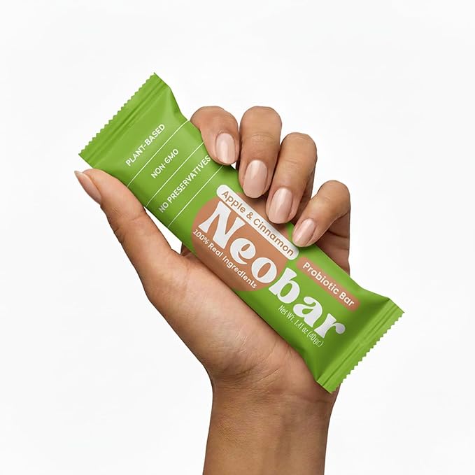 NEOBAR Fruit and Nut Bars - Plant-Based Vegan Snack Bars, Gluten Free Dairy Free Snacks, No Added Sugar, Probiotic, No Preservatives, Non-GMO | Apple & Cinnamon,12 Count