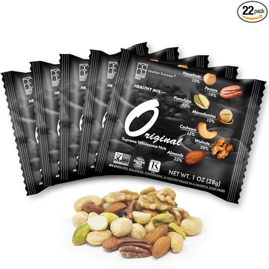 Roastery Coast - Daily Nuts Original Mixed Nuts | Mixed Nuts Packs | Individually wrapped snacks | Unsalted | Nut Snacks | No peanuts | Deluxe assorted snack (22 Packs)