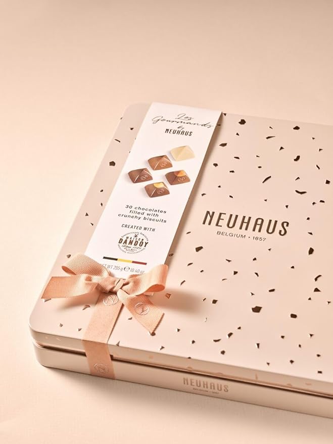 Neuhaus Belgian Chocolate "Les Gourmands" – 30 Pieces Assorted Milk, White & Dark Chocolate Pralines – Crunchy Artisanal Biscuits - Gourmet Chocolate Gift