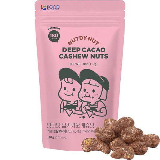 Korean Food NUTDY NUT Jumbo Cashew Nuts, Deep Cacao Flavor, Roasted with Shells, Resealable Zipper Bag, Premium Snack, 3.88 oz, Trending on Social Media