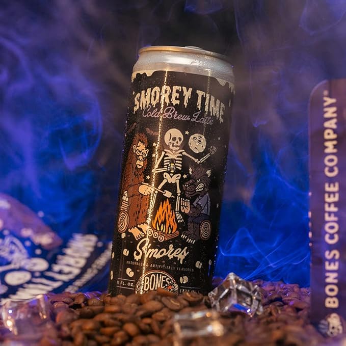 Bones Coffee Company S'morey Time Latte S'mores Flavored Coffee, Medium Roast Ready To Drink Iced Coffee in Can, 11 Fl Oz Can (12 Pack)