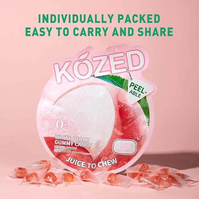 Happy Global Kozed Peelable Gummy Candy White Peach Flavors 3 Pack, Fun Fruity Role Party Snack, Chewy Sweet Treat with Juicy Flavor,Halal-Certified Holiday Gifts