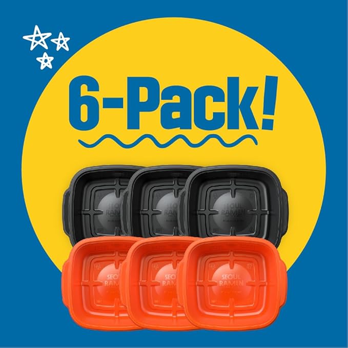 Seoul Ramen Hybrid Cooker | Microwave Ramen in 6 Minutes | Perfect for Korea Ramen, Small Kitchen, or Office | Dishwasher-Safe, Microwaveable, BPA-Free (6 Pack) (Black)